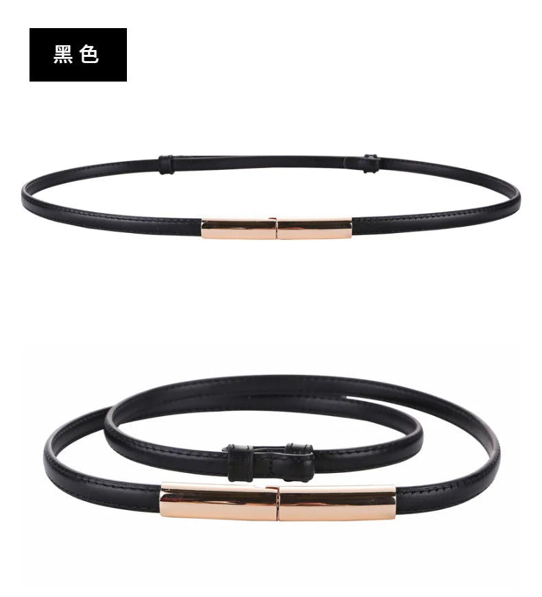 Novo cinto fino de luxo feminino moda doce cor couro genuíno fivela de ouro para vestido jeans decorativo senhora cintura
