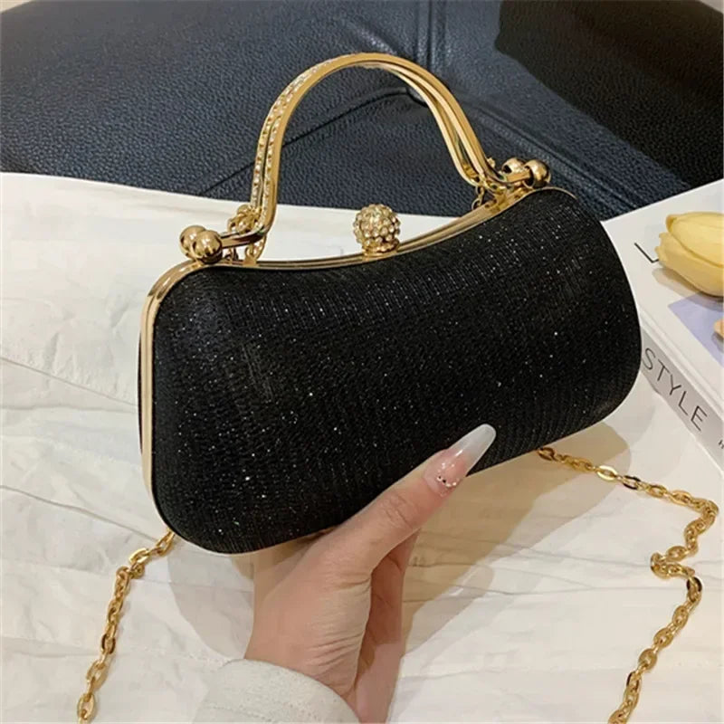 Mini bolsa de noite brilhante, bolsa com corrente de strass, bolsa de banquete com glitter de luxo, perfeita para festa, casamento, baile, jantar/banquete
