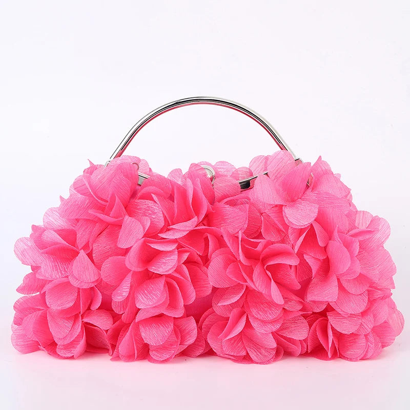 Flor noite bolsa de embreagem estilo doce floral casamento romântico nupcial bolsa alça metal banquete jantar vestido sacos com corrente
