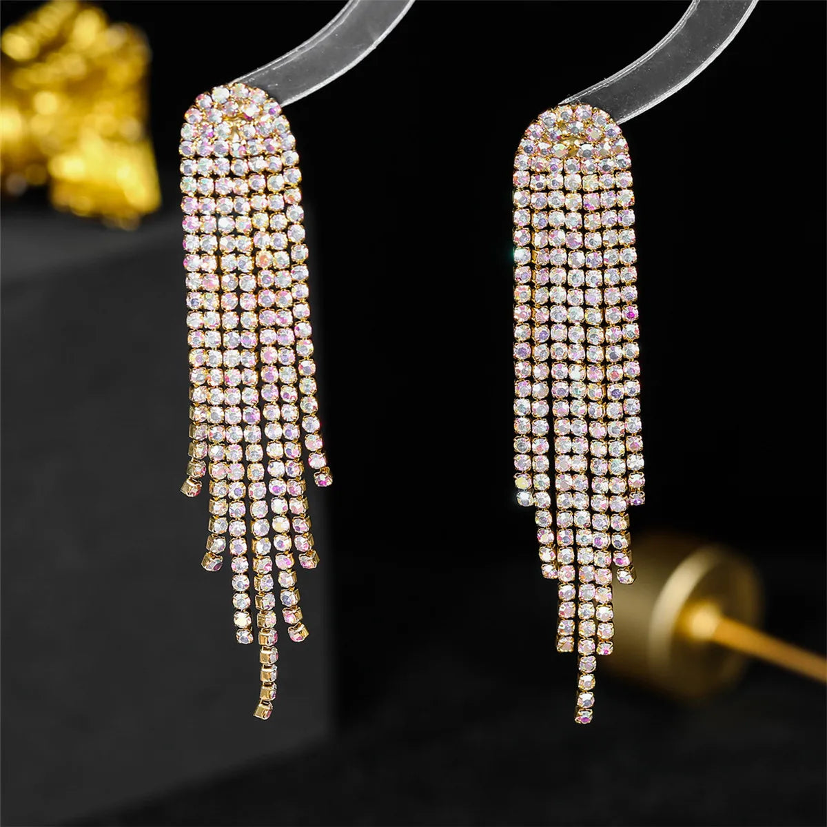 Brilho longo borla strass brincos para mulheres ab colorido prata cor cristal balançar brinco festa de casamento jóias