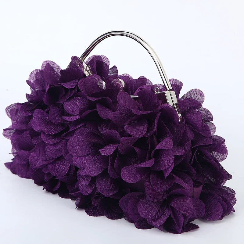Flor noite bolsa de embreagem estilo doce floral casamento romântico nupcial bolsa alça metal banquete jantar vestido sacos com corrente