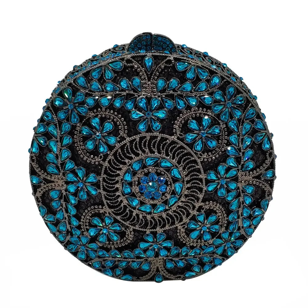 Boutique de fgg (em estoque) redondo circular oco para fora das mulheres cristal embreagem noite minaudiere saco casamento bolsa nupcial