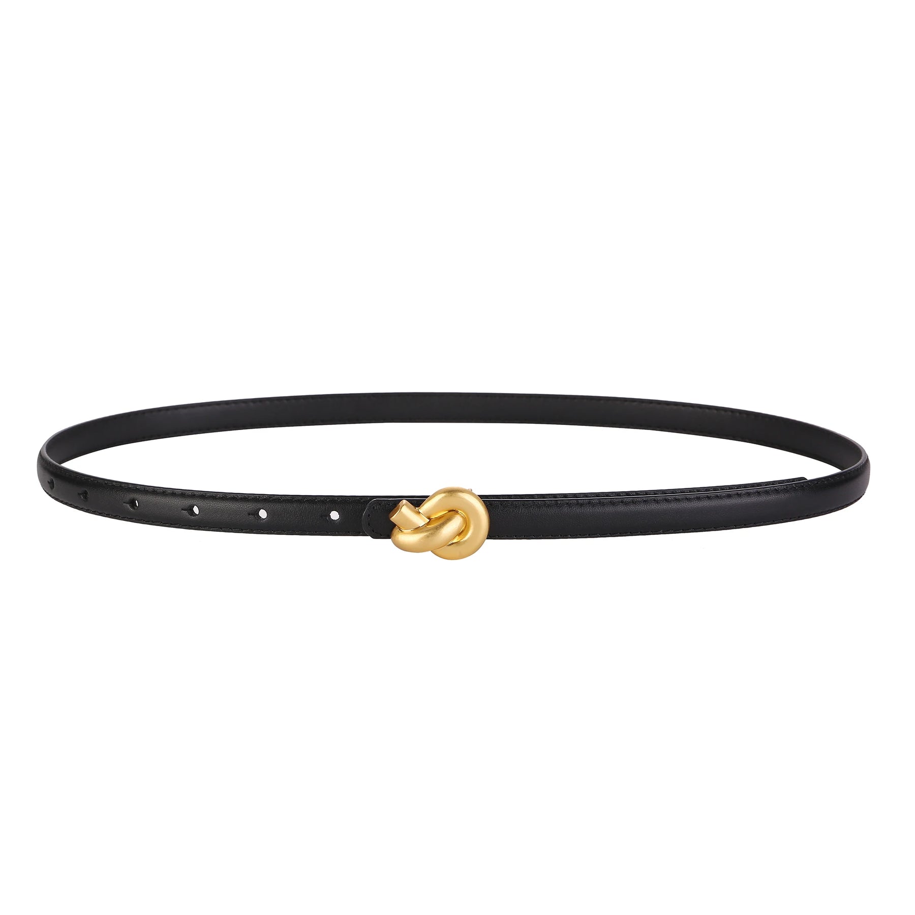 Cinto de moda feminina de couro genuíno premium com fivela de nó de metal de alta qualidade para vestidos e jeans