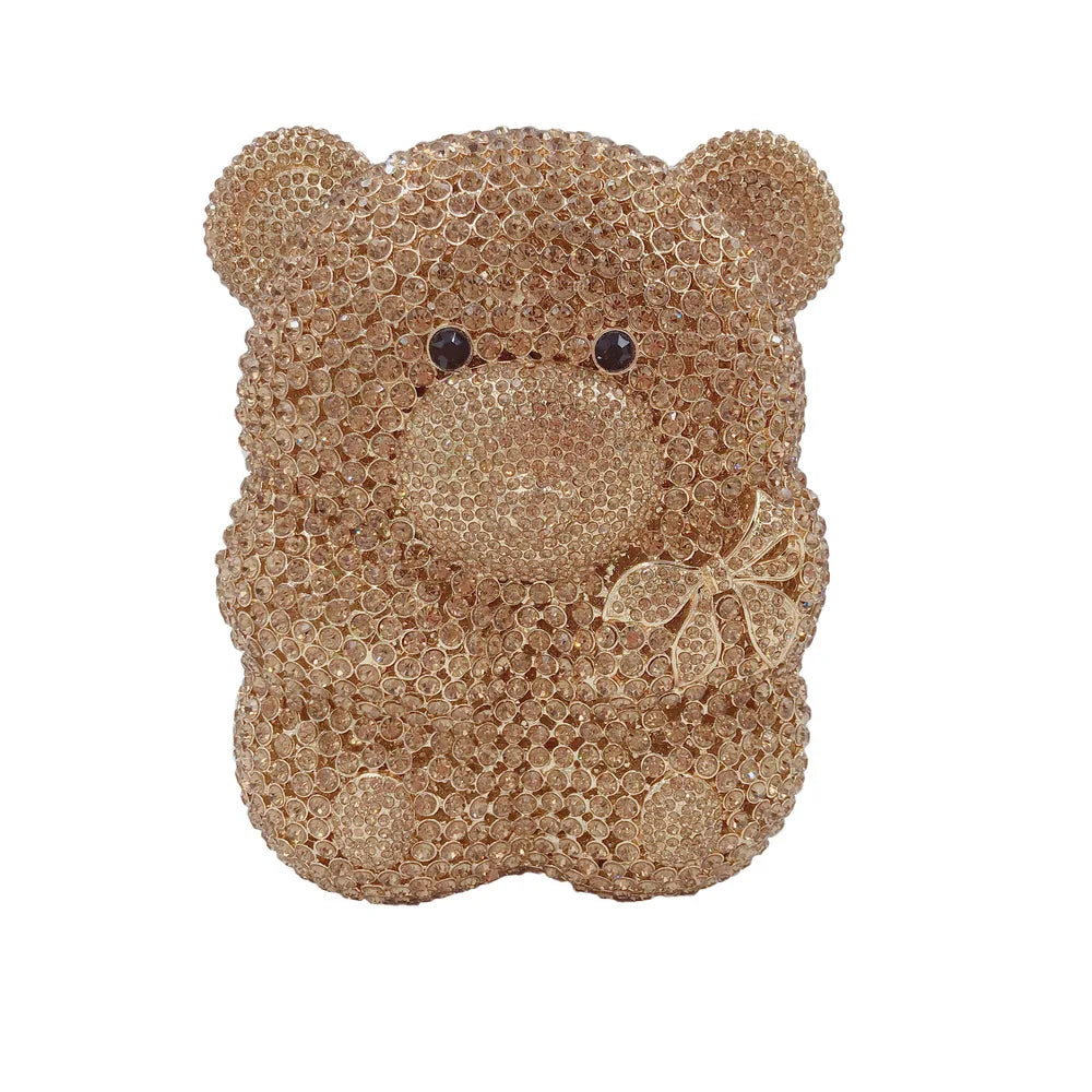 Urso de pelúcia dos desenhos animados strass saco vazio metal cristal jantar artesanal diamante bolsa feminina acessível glitter acolchoado crossbody