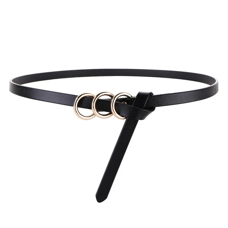 Moda versátil cinto feminino e três anéis fivela de liga decoração elegante e bonita