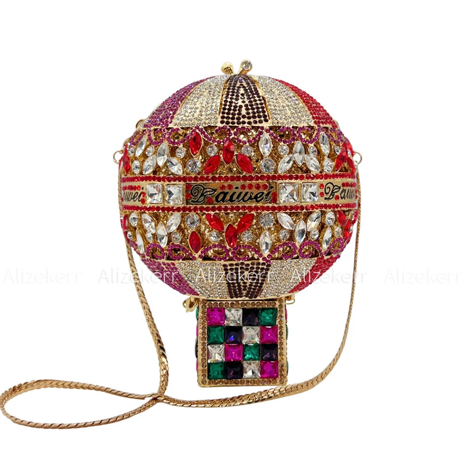 Alizekerr balão de ar quente em forma de cristal sacos de noite feminino luxo elegante único strass circular embreagem bolsas festa casamento