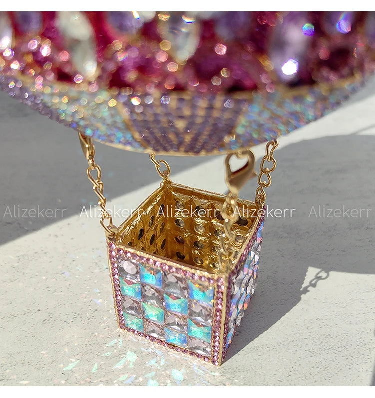 Alizekerr balão de ar quente em forma de cristal sacos de noite feminino luxo elegante único strass circular embreagem bolsas festa casamento