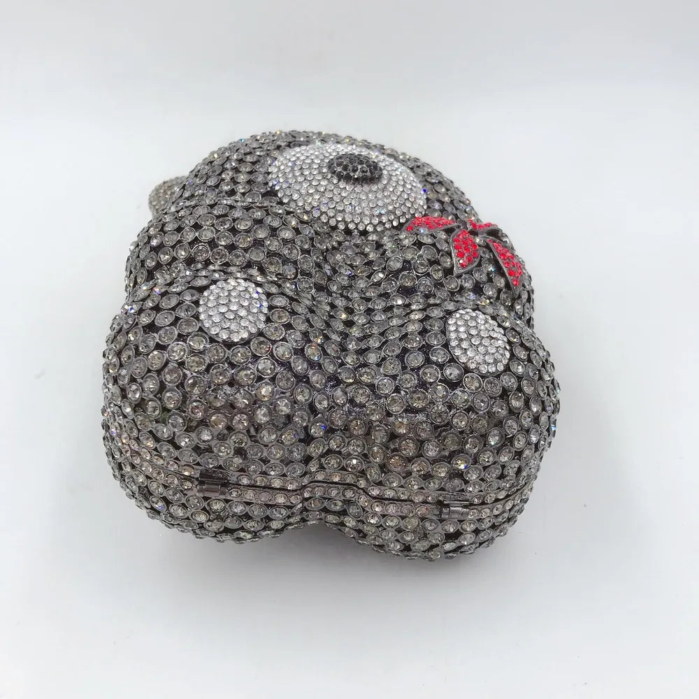 Urso de pelúcia dos desenhos animados strass saco vazio metal cristal jantar artesanal diamante bolsa feminina acessível glitter acolchoado crossbody