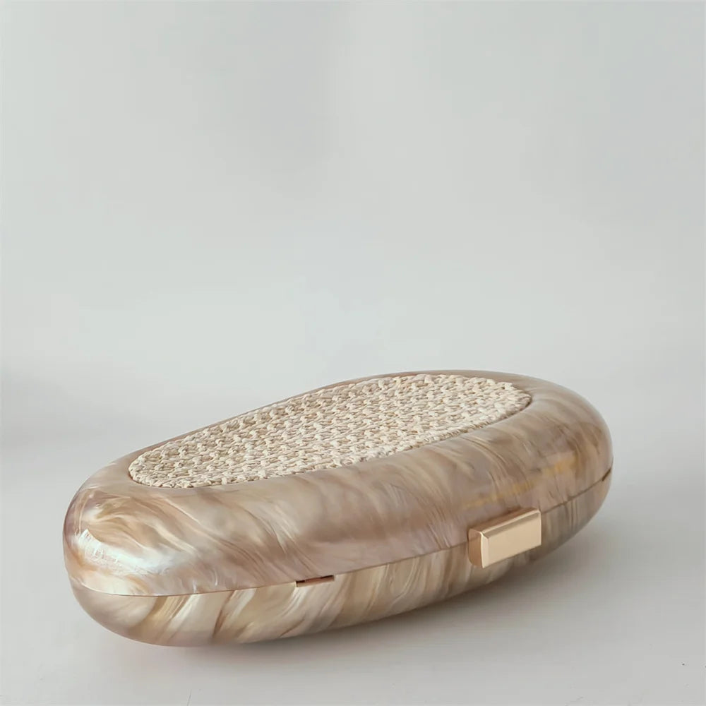 Praia nova acrílico crossbody mensageiro saco de embreagem das mulheres baile dia bolsa ombro rattan tricô café noite bolsa embreagem