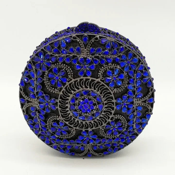 Boutique de fgg (em estoque) redondo circular oco para fora das mulheres cristal embreagem noite minaudiere saco casamento bolsa nupcial