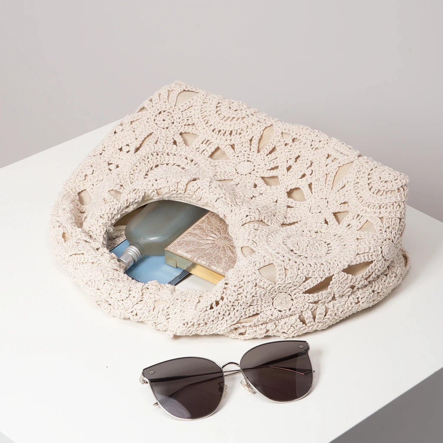 Bolsa de tecido oco com padrão, bolsas de praia boêmia para mulheres, conjunto de crochê, acessórios de praia femininos, Trav Must Haves (padrão aleatório)