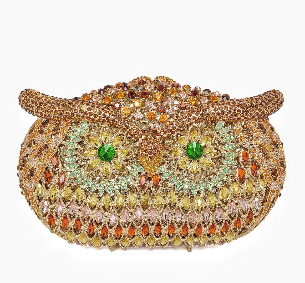 Bolsa de mão de noite em formato de coruja, multicolorida, grande, strass, bolsa de festa feminina, bolsa de baile, mini minaudiere