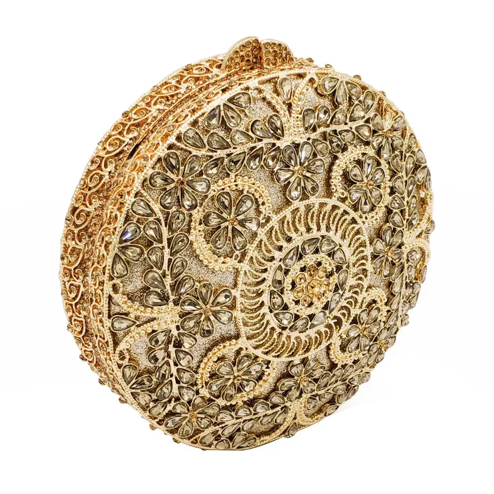 Boutique de fgg (em estoque) redondo circular oco para fora das mulheres cristal embreagem noite minaudiere saco casamento bolsa nupcial
