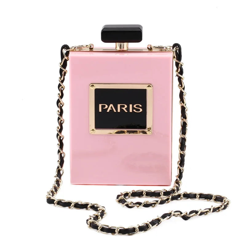 Sacos de noite feminino acrílico paris perfume em forma preto bolsa bolsas embreagem vintage banquete bolsa luxo ombro crossbody sacos