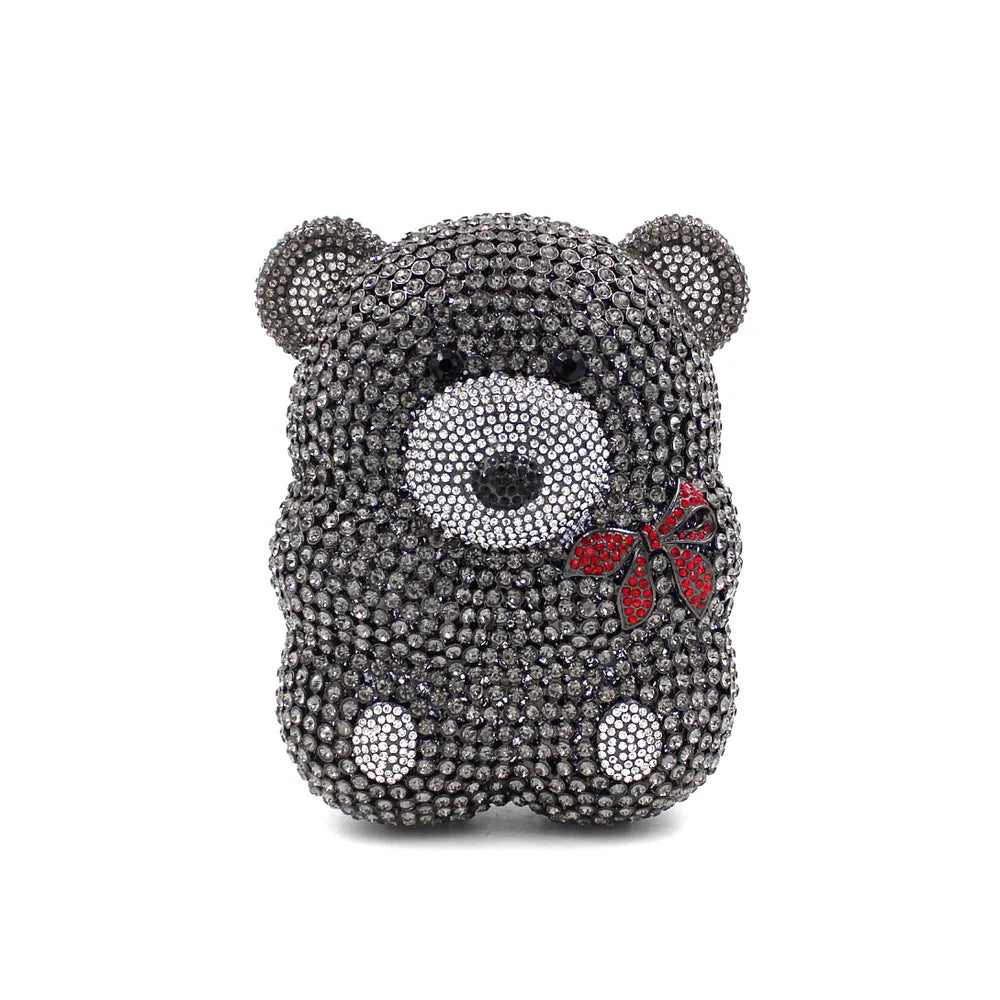 Urso de pelúcia dos desenhos animados strass saco vazio metal cristal jantar artesanal diamante bolsa feminina acessível glitter acolchoado crossbody