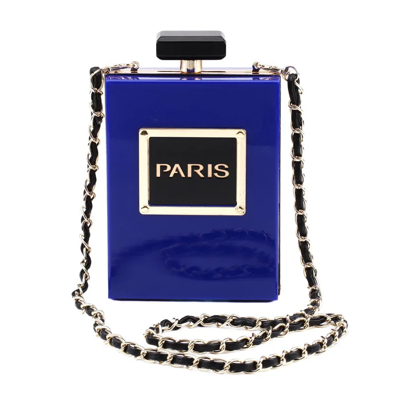 Sacos de noite feminino acrílico paris perfume em forma preto bolsa bolsas embreagem vintage banquete bolsa luxo ombro crossbody sacos