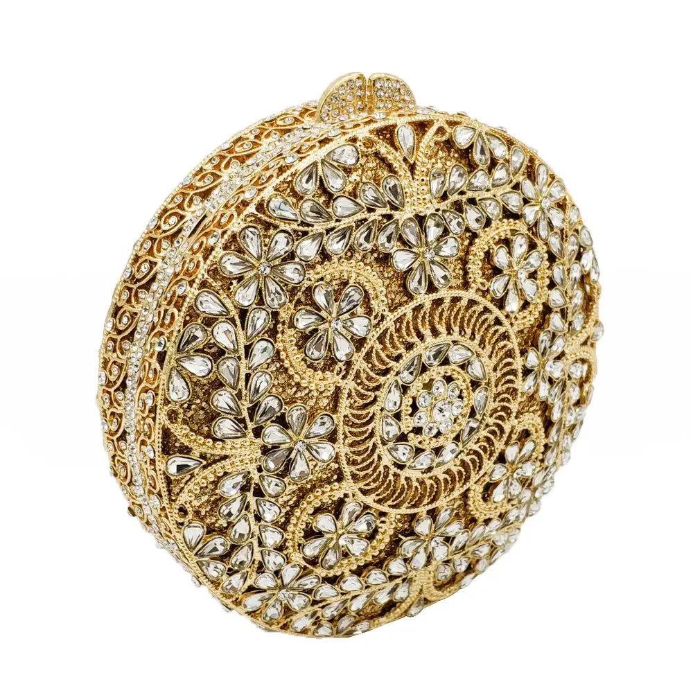 Boutique de fgg (em estoque) redondo circular oco para fora das mulheres cristal embreagem noite minaudiere saco casamento bolsa nupcial