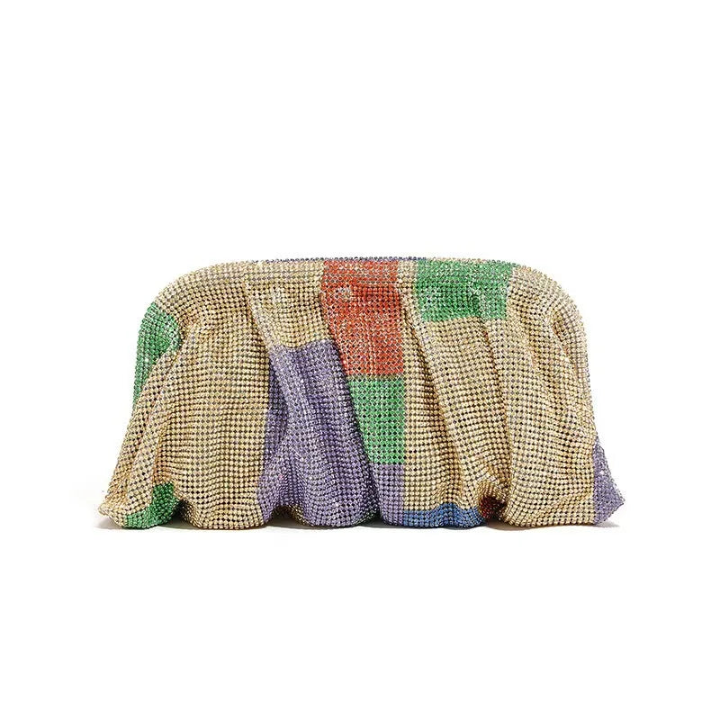 Glamourosa bolsa de noite com pérolas e strass para mulheres | Embreagem elegante para performance em palco | Bolsa brilhante para festa de casamento e baile