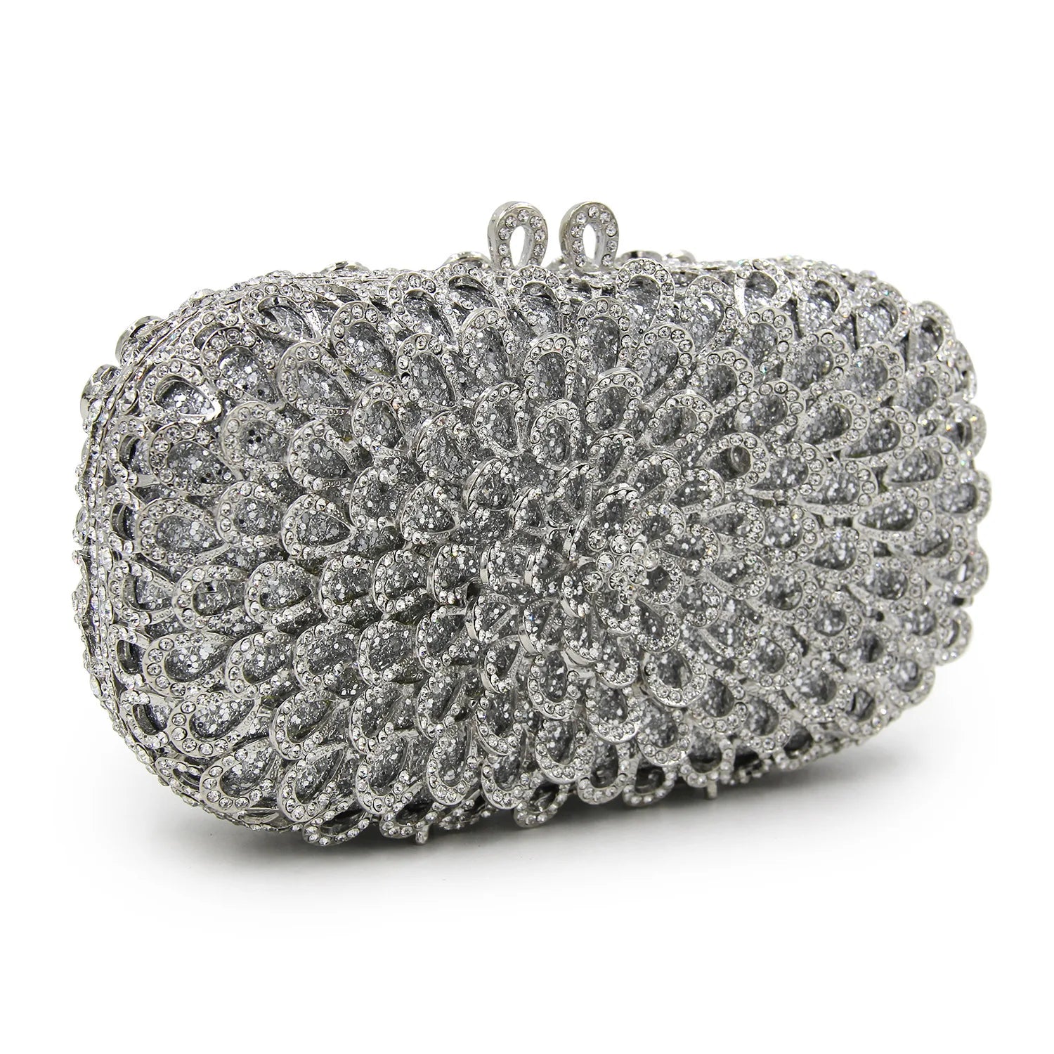 Strass vazio metal cristal jantar diamante bolsa de embreagem feminina mini crossbody com corrente de strass floral frisado sacola
