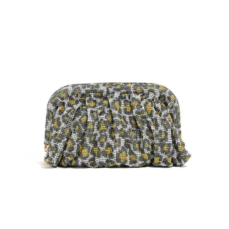 Glamourosa bolsa de noite com pérolas e strass para mulheres | Embreagem elegante para performance em palco | Bolsa brilhante para festa de casamento e baile