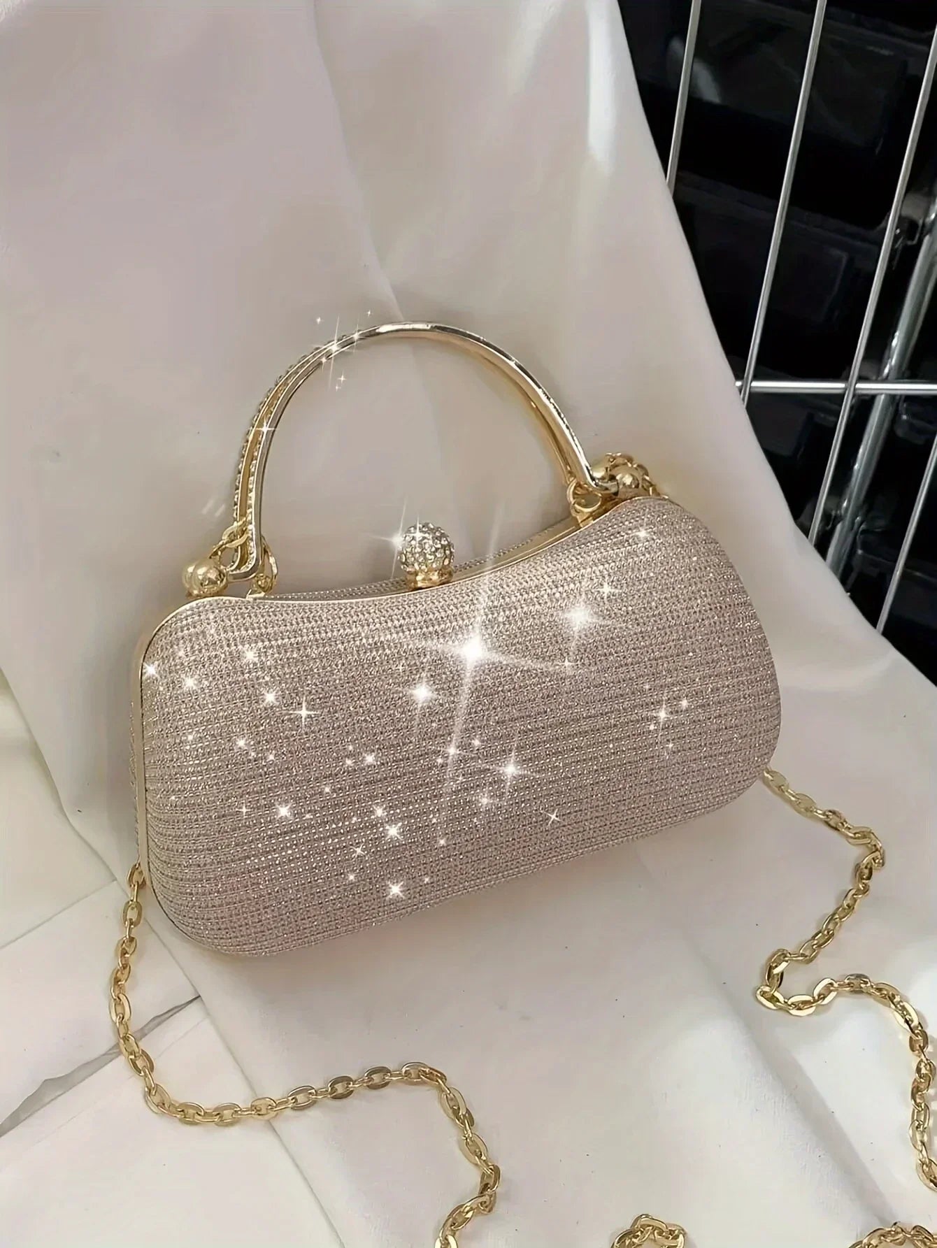 Mini bolsa de noite brilhante, bolsa com corrente de strass, bolsa de banquete com glitter de luxo, perfeita para festa, casamento, baile, jantar/banquete