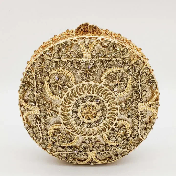 Boutique de fgg (em estoque) redondo circular oco para fora das mulheres cristal embreagem noite minaudiere saco casamento bolsa nupcial