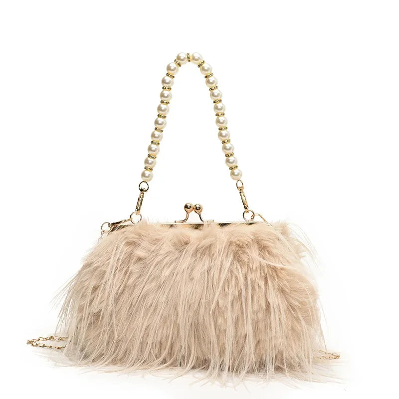Bolsa feminina de pele sintética, bolsa de ombro felpuda, bolsa tiracolo, designer senhora, embreagem de concha, luxo, inverno, nova, 2022