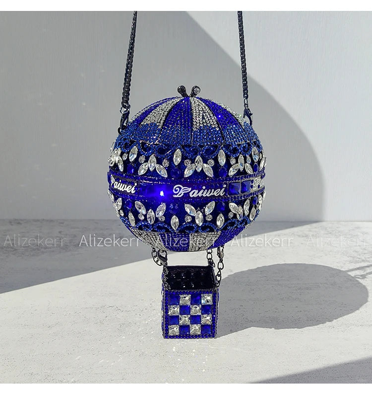Alizekerr balão de ar quente em forma de cristal sacos de noite feminino luxo elegante único strass circular embreagem bolsas festa casamento