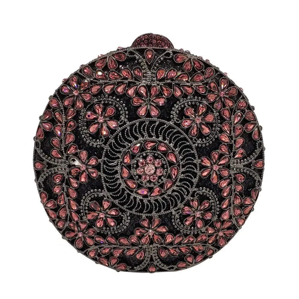 Boutique de fgg (em estoque) redondo circular oco para fora das mulheres cristal embreagem noite minaudiere saco casamento bolsa nupcial