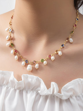 Colar em Ouro 18k com Pérolas Barrocas e Zircônias Color