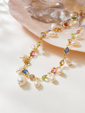 Colar em Ouro 18k com Pérolas Barrocas e Zircônias Color