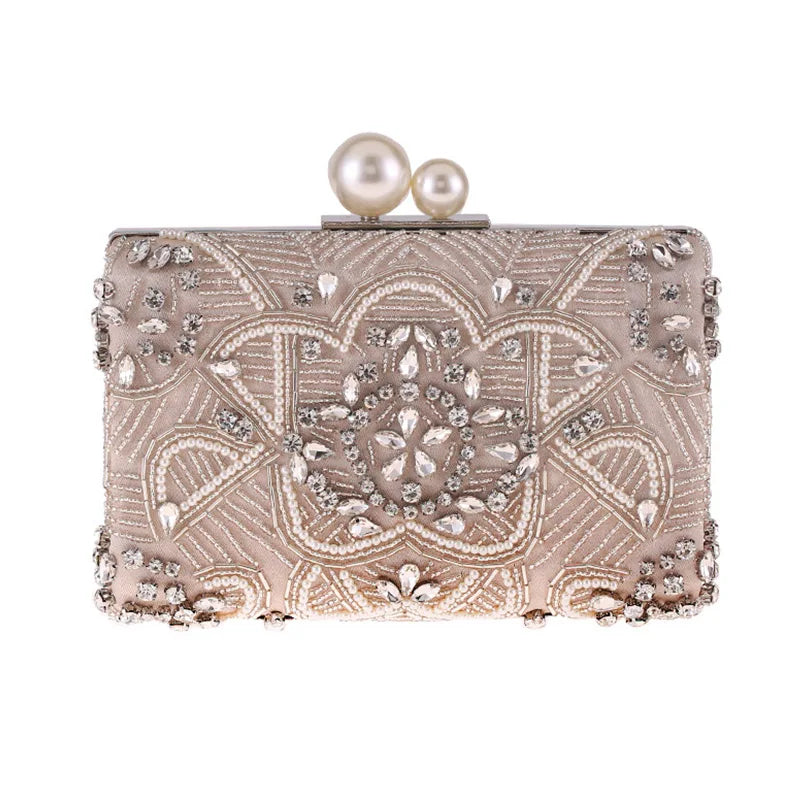 Apricot Silver Crystal Clutch Bags para mulheres, artesanal, frisado, pérola, bolsa do casamento, bolsas de luxo, sacos de ombro, ZD1361
