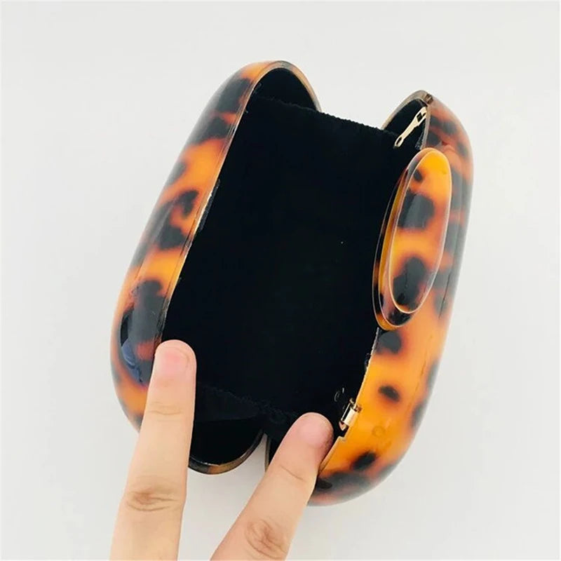 Novo leopardo arcylic sacos de noite luxo senhora bolsa embreagem marca designer ombro crossbody saco mini festa casamento corrente bolsa