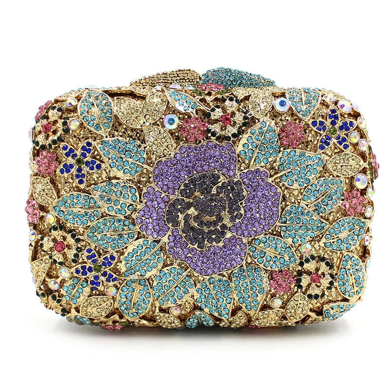 Sacos de flores cristal embreagem noite bolsa whtuoheng feminino diamante strass bolsas formal festa casamento roxo/azul/dourado sacos