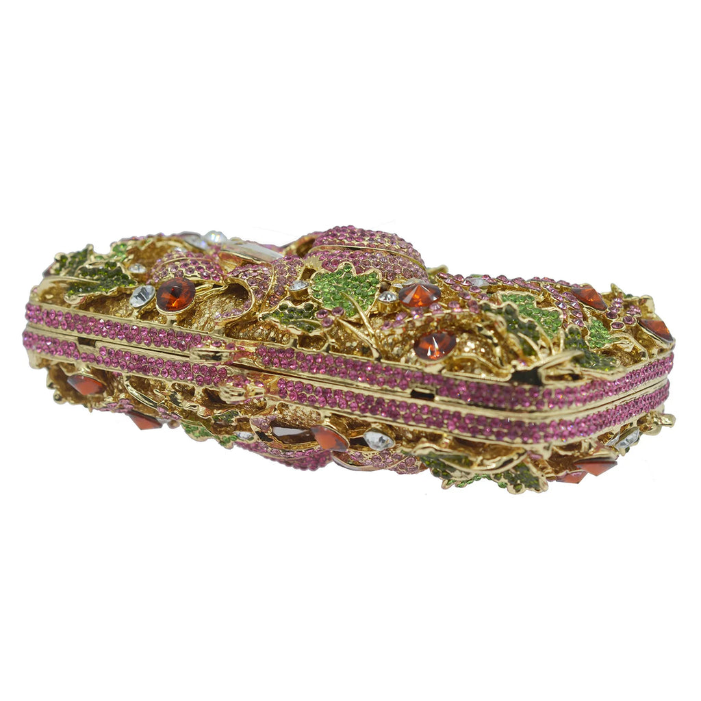 Mulheres diamante noite baile embreagens verde/rosa flor folhas sacos de luxo senhora cristal bolsa designer meninas bolsas casamento