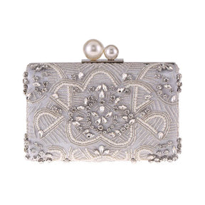 Apricot Silver Crystal Clutch Bags para mulheres, artesanal, frisado, pérola, bolsa do casamento, bolsas de luxo, sacos de ombro, ZD1361
