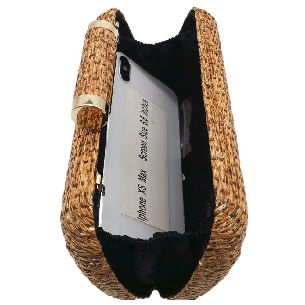 Boutique de fgg palha feminina embreagens de metal corrente ombro e crossbody sacos senhoras festa cockatail noite praia bolsa embreagem