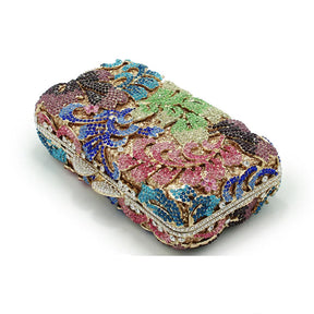 Senhora colorida flor diamante embreagem saco de noite das mulheres ombro corrente bolsa senhoras strass festa casamento mini pedra garras