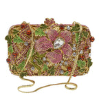 Mulheres diamante noite baile embreagens verde/rosa flor folhas sacos de luxo senhora cristal bolsa designer meninas bolsas casamento