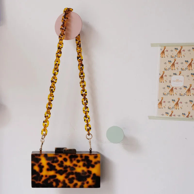 Embreagem de corrente de resina acrílica para mulheres, acessórios para bolsa, alça de ombro fofa, âmbar, luxo, nova moda