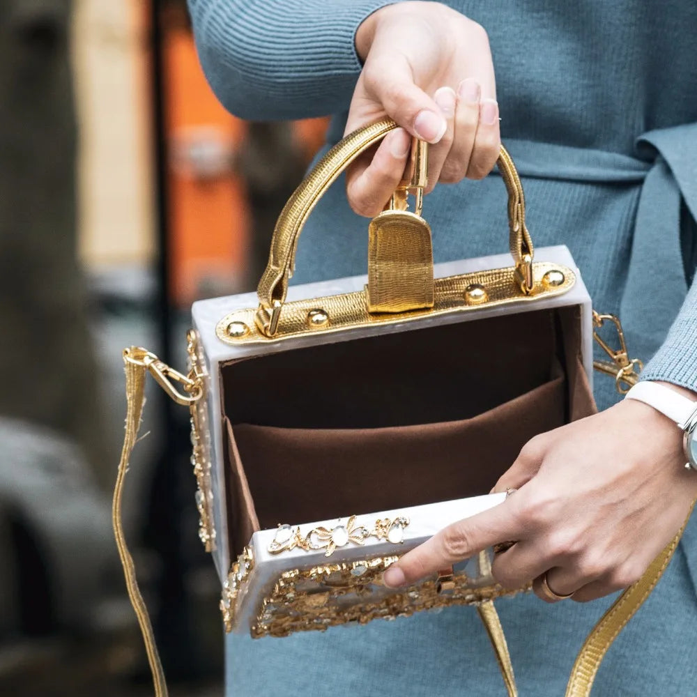 Bolsa de ombro feminina delicada de flor, bolsa de mão luxuosa de acrílico com bolsas transversais da moda, para mulheres