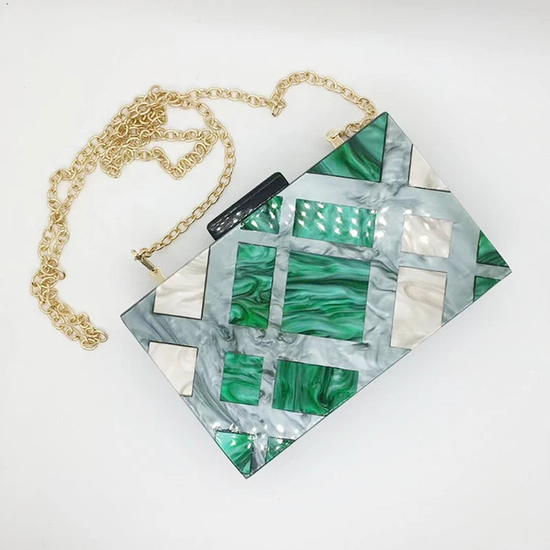 Moda acrílico bolsa de embreagem multicolorido xadrez retalhos saco de noite luxo corrente ombro crossbody sacos novidade carteira bolsas