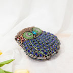 Coruja em forma de cristal noite bolsa de embreagem feminina novo designer luxo chique novidade azul strass metal bolsa e bolsa personalidade