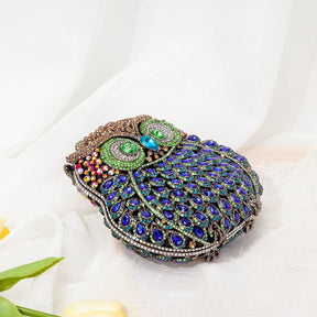 Coruja em forma de cristal noite bolsa de embreagem feminina novo designer luxo chique novidade azul strass metal bolsa e bolsa personalidade