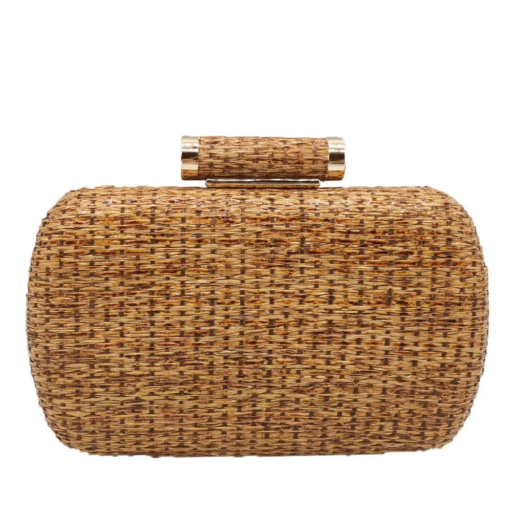 Boutique de fgg palha feminina embreagens de metal corrente ombro e crossbody sacos senhoras festa cockatail noite praia bolsa embreagem