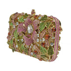 Mulheres diamante noite baile embreagens verde/rosa flor folhas sacos de luxo senhora cristal bolsa designer meninas bolsas casamento
