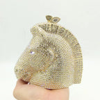Boutique de fgg cabeça de cavalo dourado feminino cristal noite bolsa e bolsa festa casamento minaudiere animal strass saco embreagem