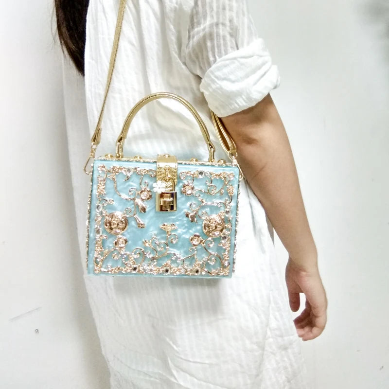 Bolsa de ombro feminina delicada de flor, bolsa de mão luxuosa de acrílico com bolsas transversais da moda, para mulheres