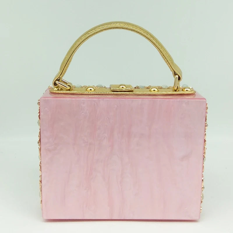 Bolsa de ombro feminina delicada de flor, bolsa de mão luxuosa de acrílico com bolsas transversais da moda, para mulheres