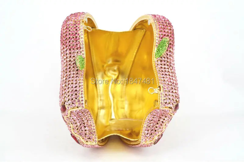 KHNMEET-Maçã Rosa Bolsa Noite para Mulheres, Diamante De Cristal, Embreagem De Festa, Saco De Luxo De Casamento, Moda De Frutas, Bolsa Das Senhoras, SC146